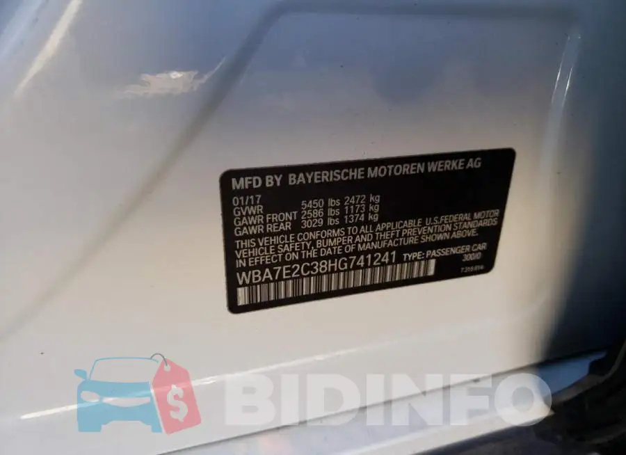 WBA7E2C38HG741241 Photo# 13