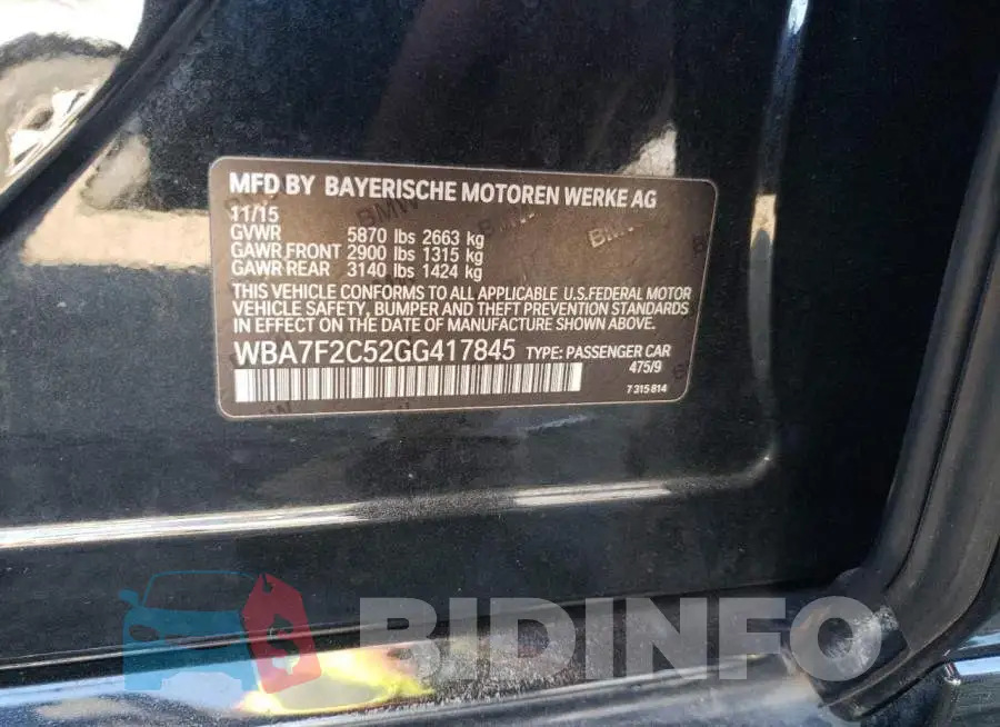 WBA7F2C52GG417845 Photo# 12