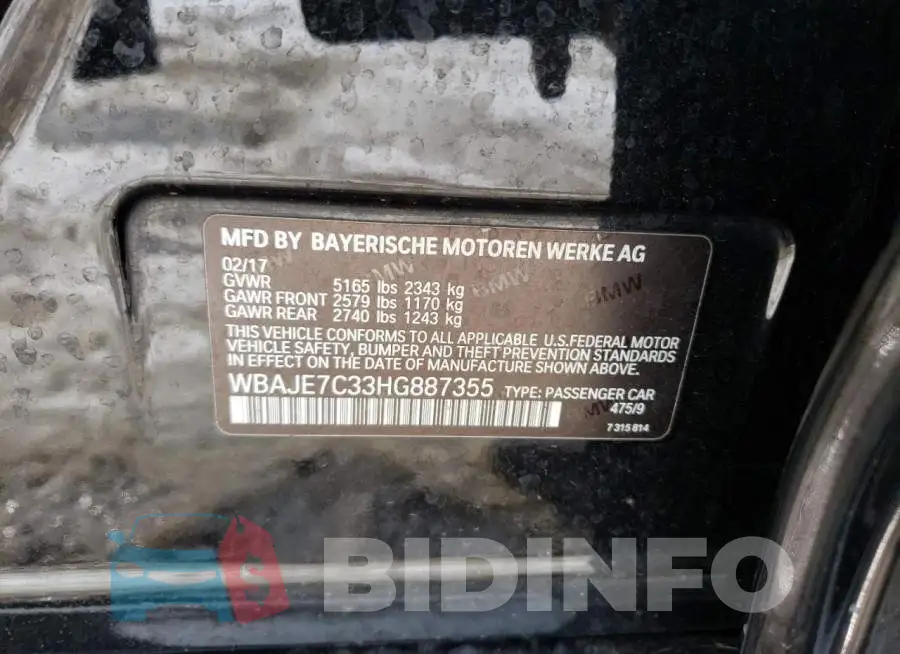 WBAJE7C33HG887355 Photo# 12