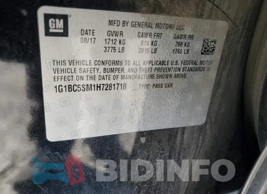 1G1BC5SM1H7281718 Photo# 12