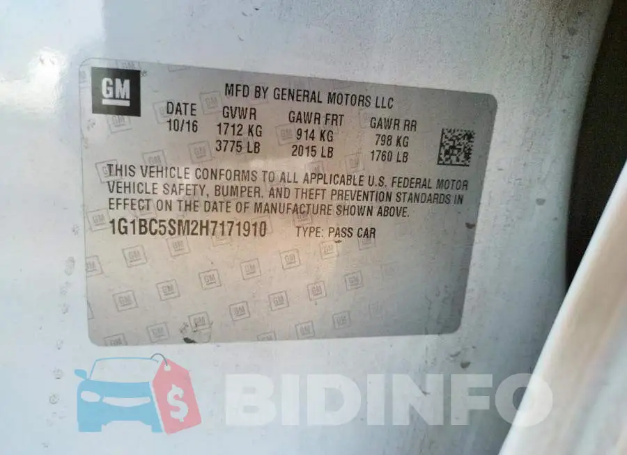 1G1BC5SM2H7171910 Photo# 12