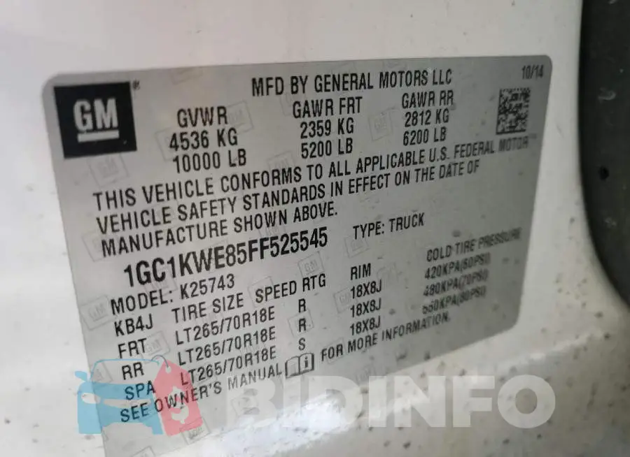 1GC1KWE85FF525545 Photo# 12