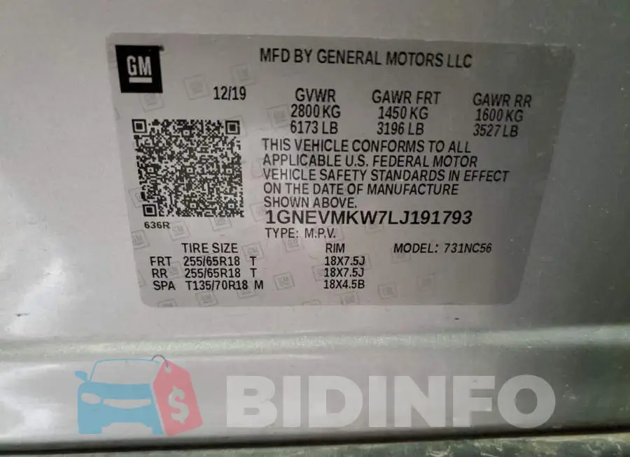 1GNEVMKW7LJ191793 Photo# 13
