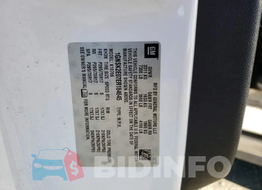 1GNSK2E07ER184645 Photo# 13