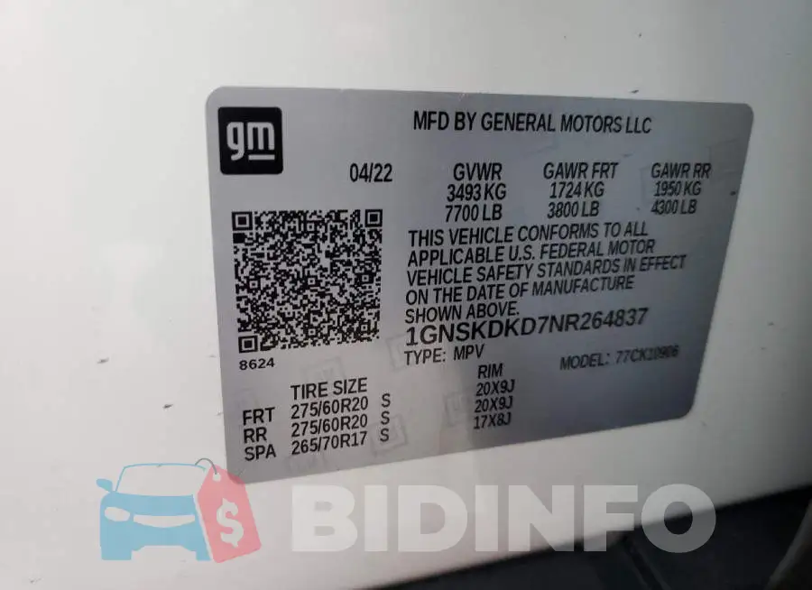 1GNSKDKD7NR264837 Photo# 13