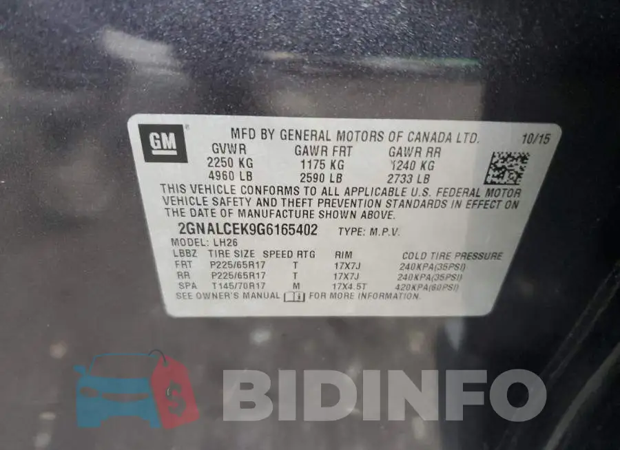 2GNALCEK9G6165402 Photo# 12