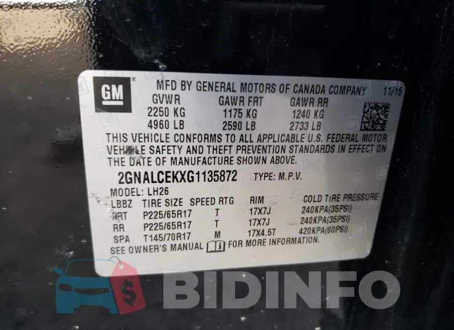 2GNALCEKXG1135872 Photo# 13