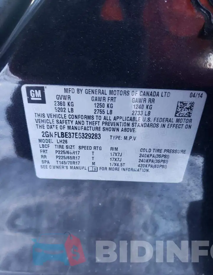 2GNFLBE37E6329283 Photo# 12