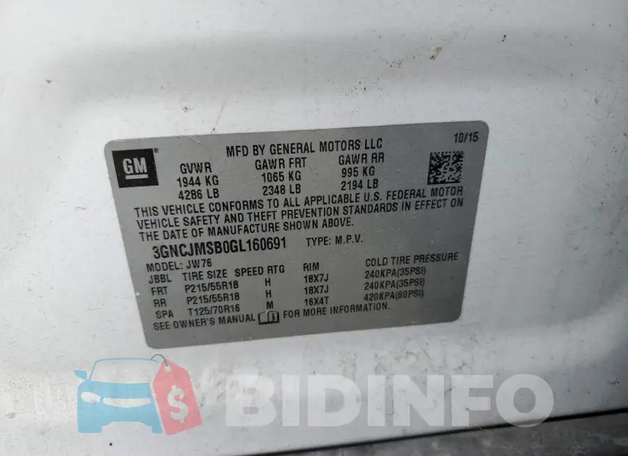 3GNCJMSB0GL160691 Photo# 10