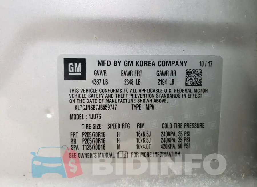KL7CJNSB7JB559747 Photo# 13