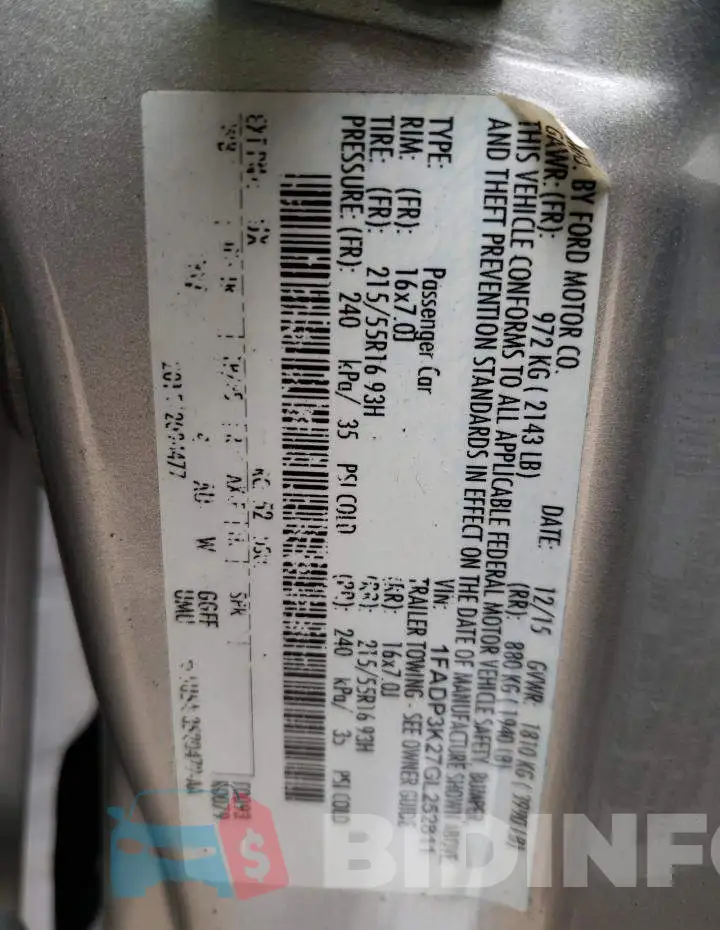 1FADP3K27GL252811 Photo# 12
