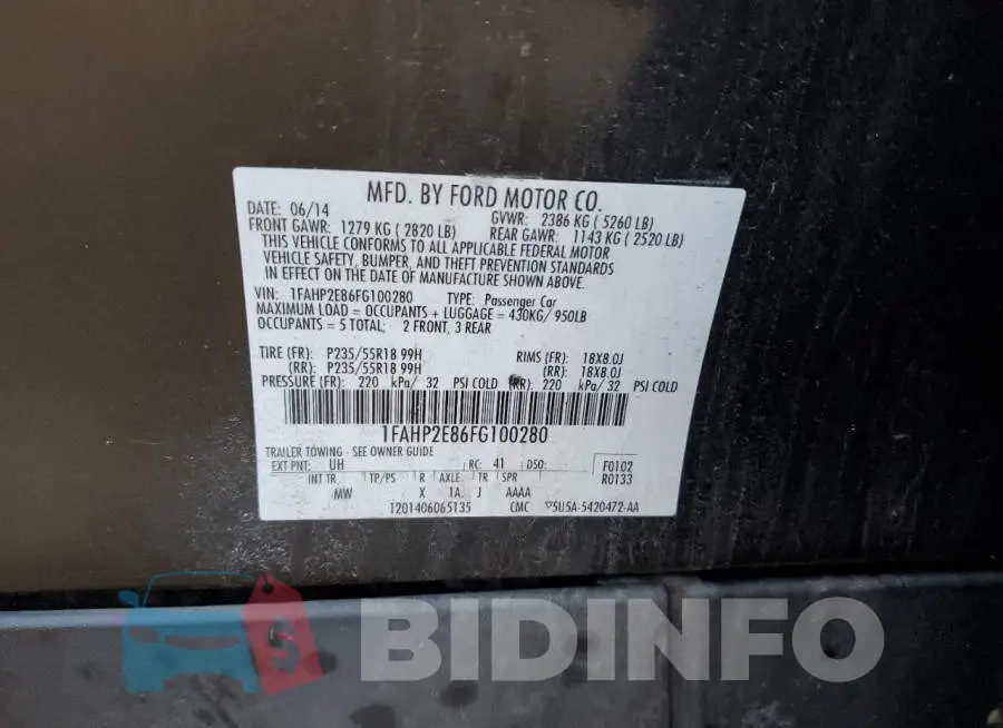 1FAHP2E86FG100280 Photo# 12