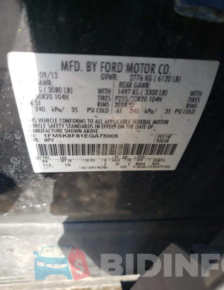 1FM5K8F81EGA75005 Photo# 12