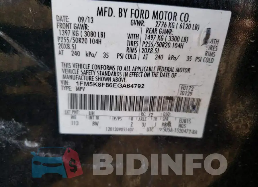 1FM5K8F86EGA64792 Photo# 12