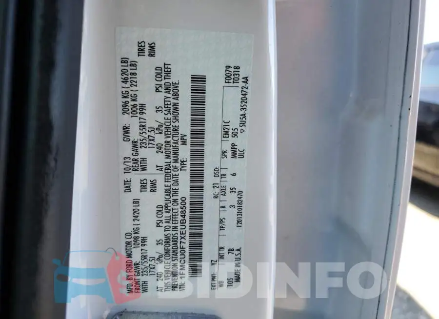 1FMCU0F7XEUB48500 Photo# 12