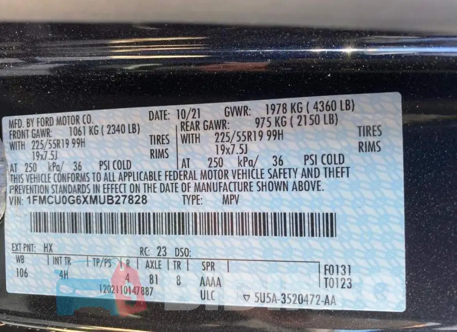 1FMCU0G6XMUB27828 Photo# 10