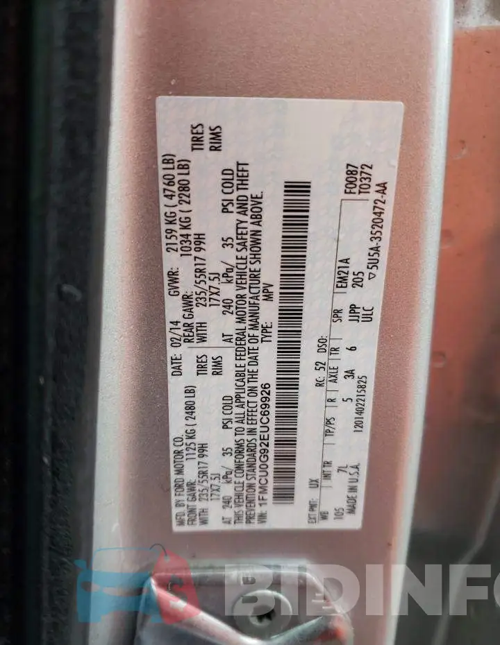 1FMCU0G92EUC69926 Photo# 13
