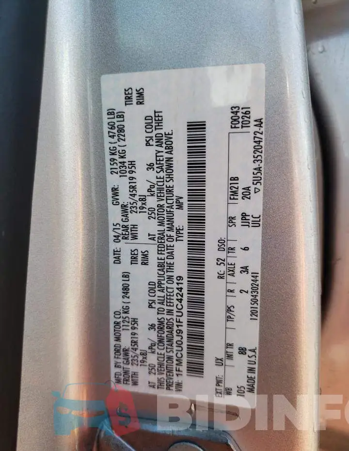 1FMCU0J91FUC42419 Photo# 10
