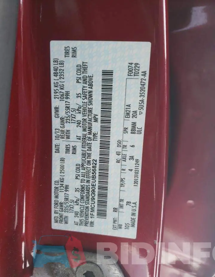 1FMCU9G90EUB56822 Photo# 13