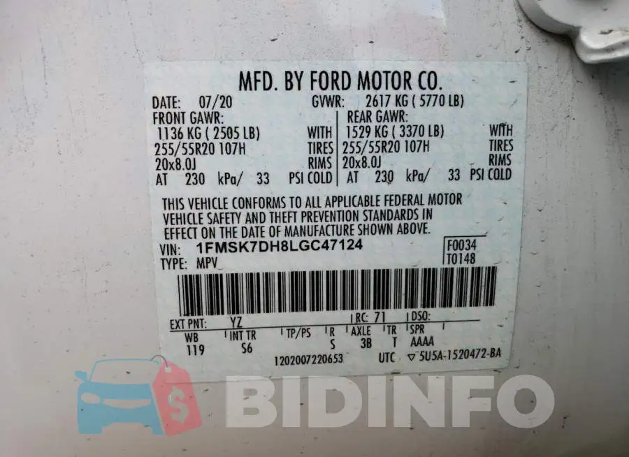 1FMSK7DH8LGC47124 Photo# 13