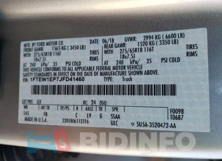 1FTEW1EP7JFD41460 Photo# 10