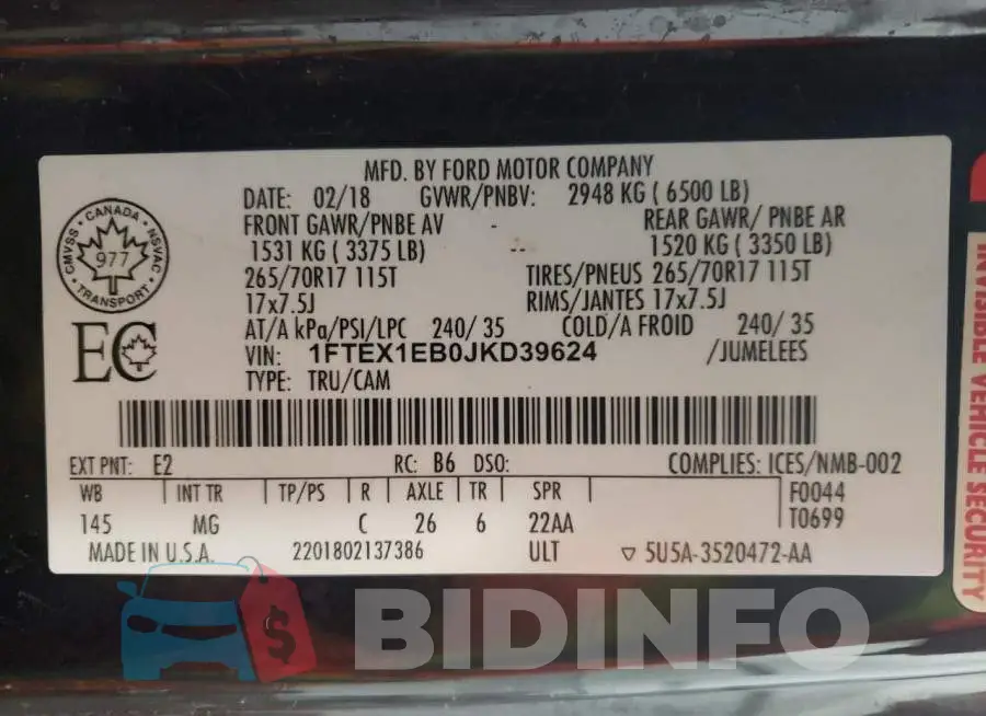 1FTEX1EB0JKD39624 Photo# 12