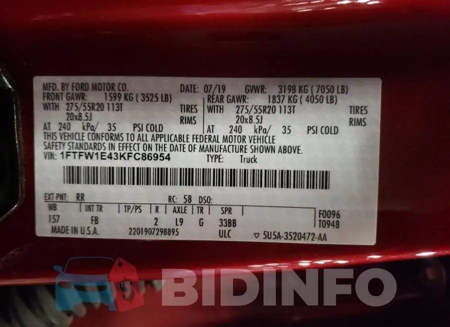 1FTFW1E43KFC86954 Photo# 13