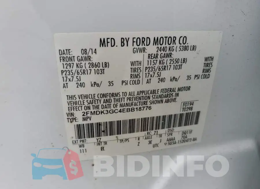 2FMDK3GC4EBB18776 Photo# 13