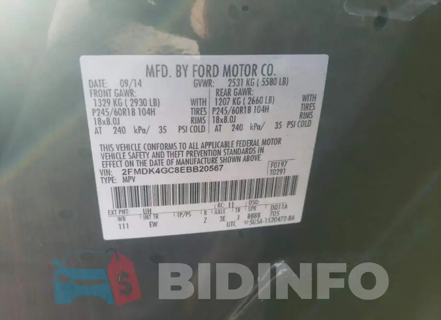 2FMDK4GC8EBB20567 Photo# 13