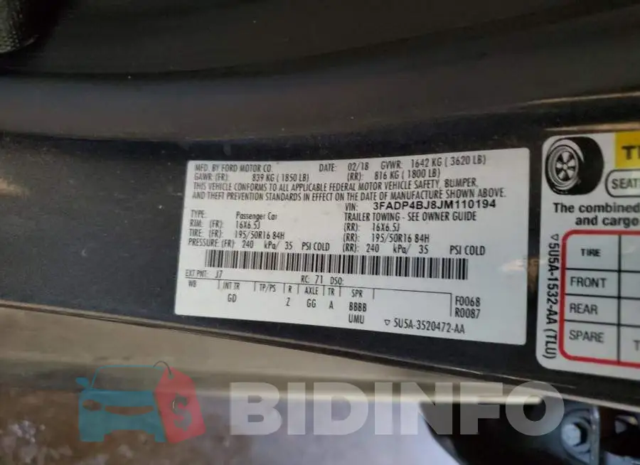 3FADP4BJ8JM110194 Photo# 12