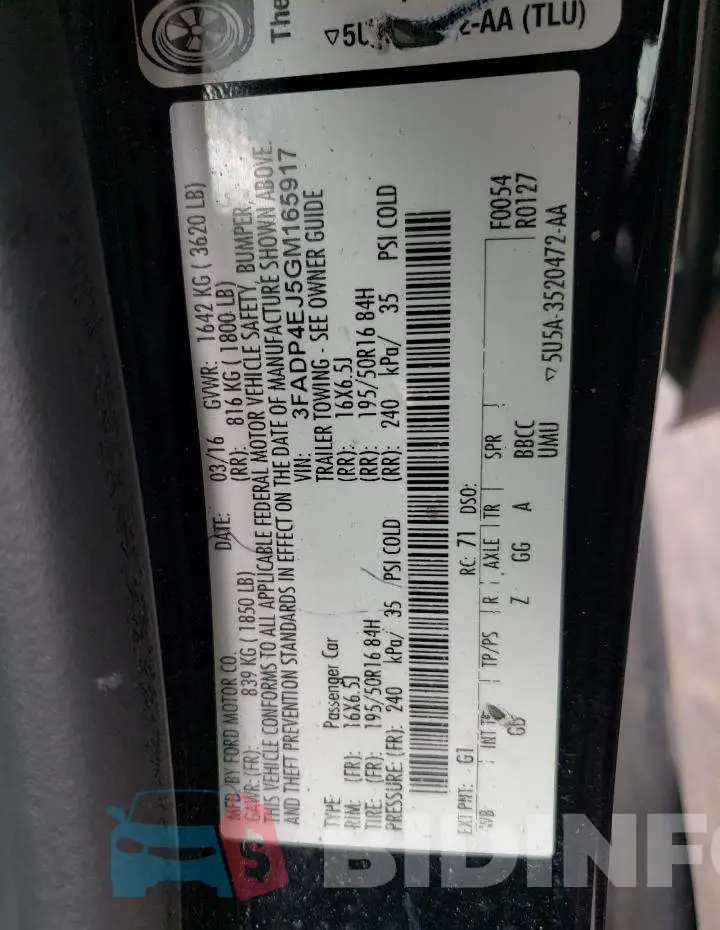 3FADP4EJ5GM165917 Photo# 12