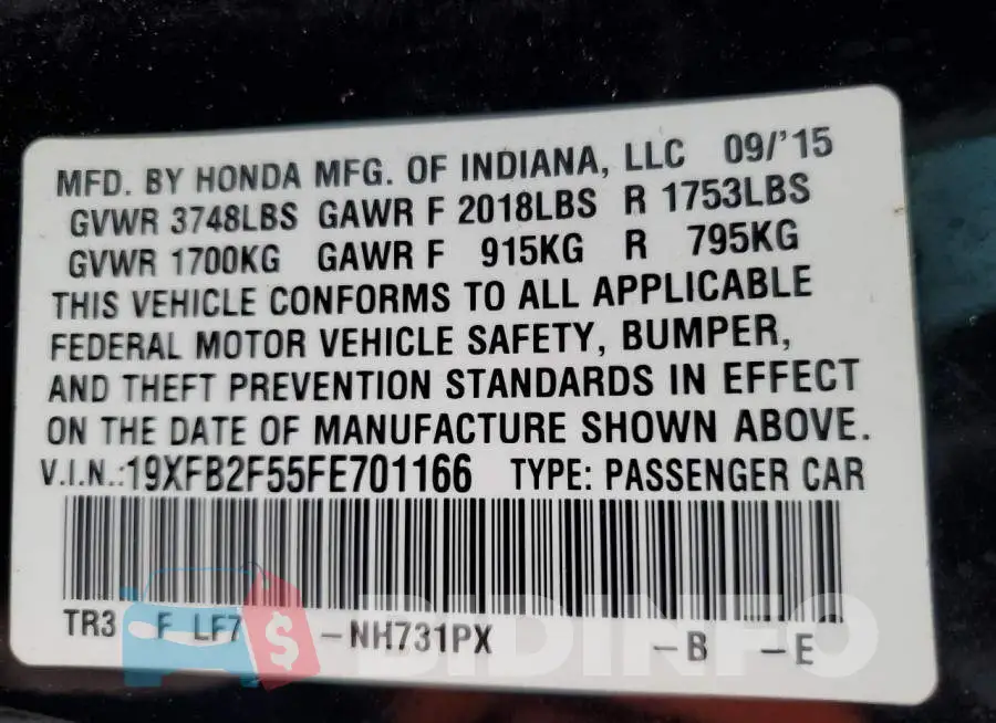 19XFB2F55FE701166 Photo# 13