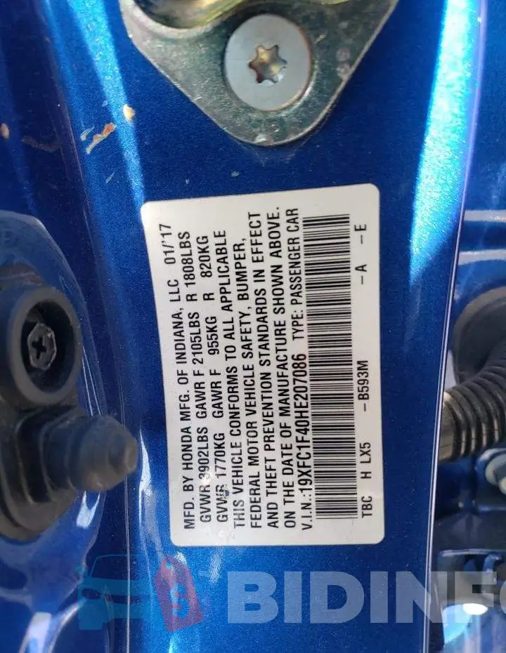 19XFC1F40HE207086 Photo# 12