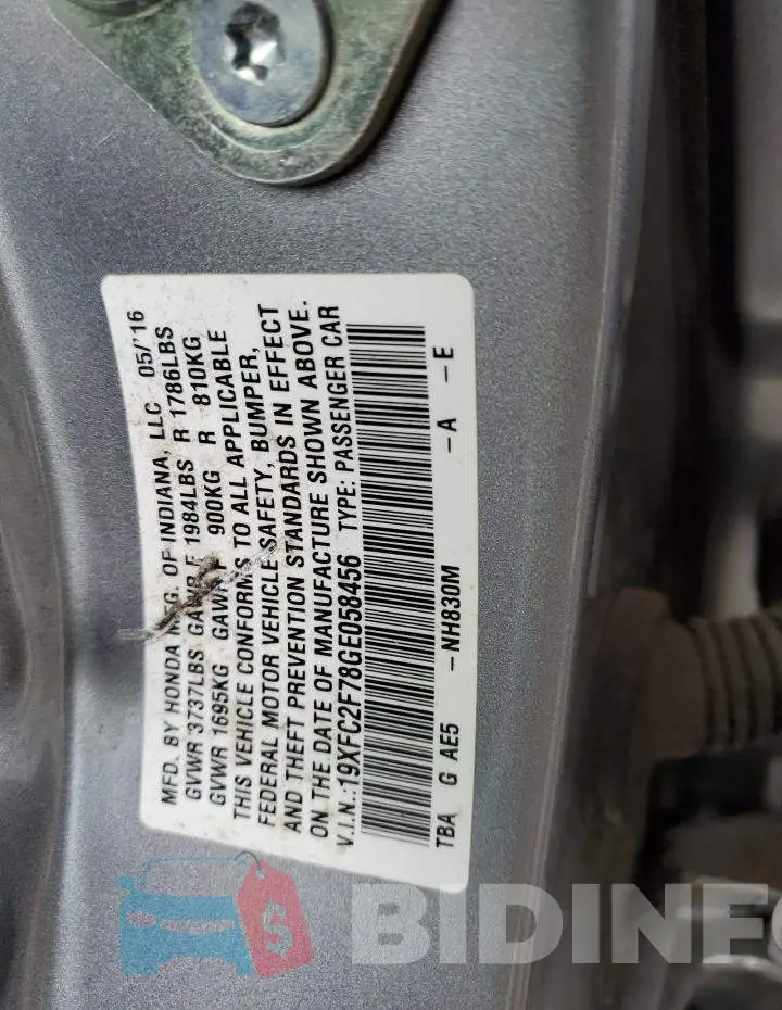 19XFC2F78GE058456 Photo# 12
