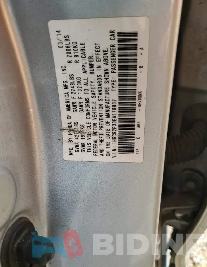 1HGCR2F33EA179802 Photo# 12