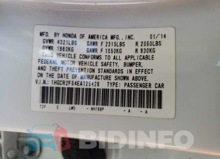1HGCR2F54EA125426 Photo# 12