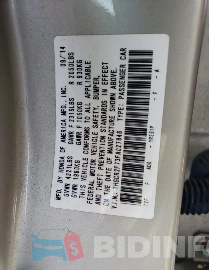 1HGCR2F73FA027846 Photo# 13