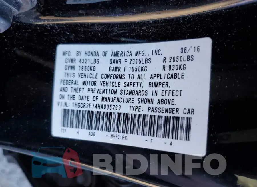 1HGCR2F74HA005793 Photo# 12