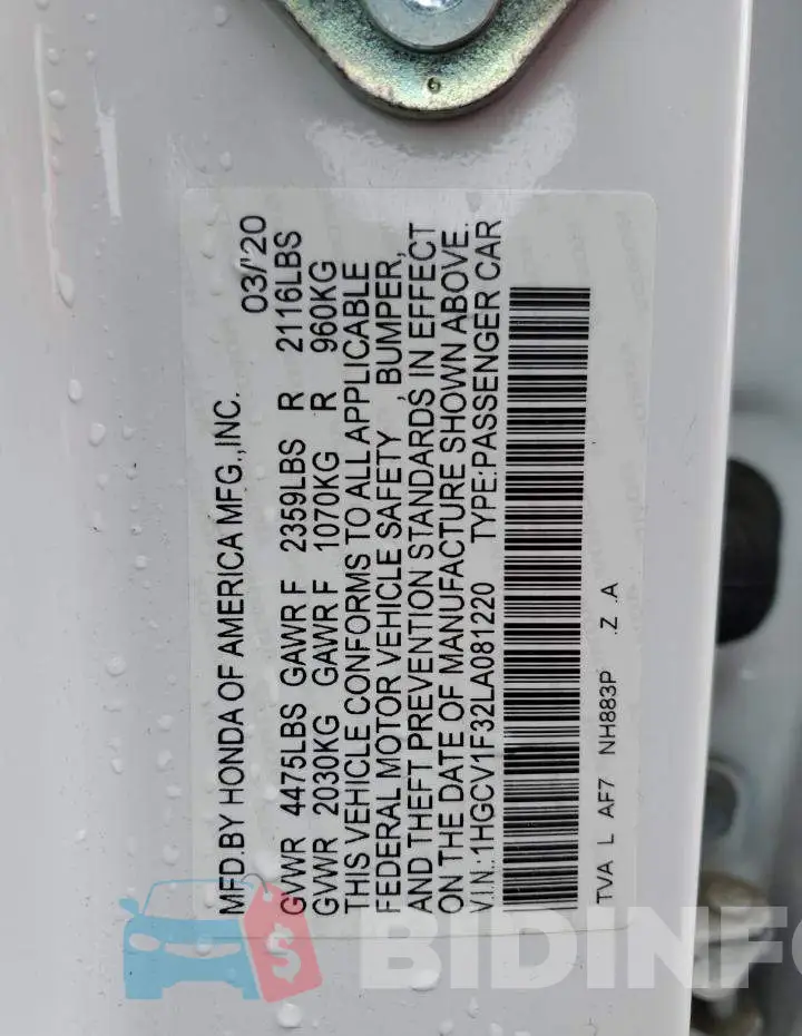 1HGCV1F32LA081220 Photo# 12