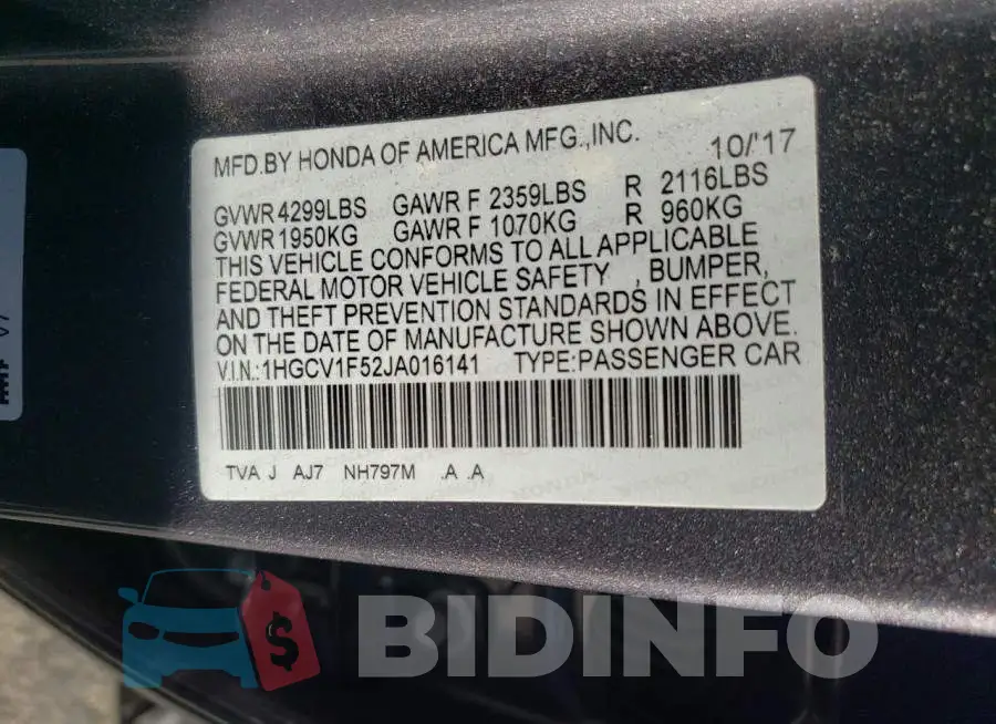 1HGCV1F52JA016141 Photo# 13