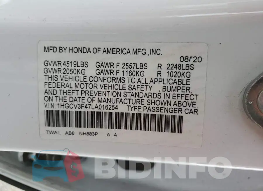 1HGCV3F47LA016254 Photo# 13