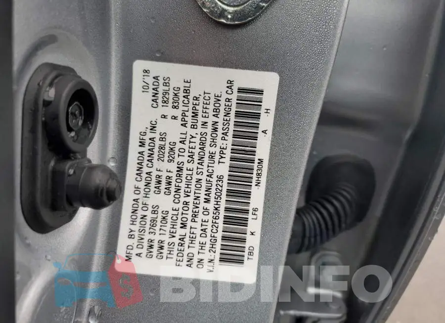 2HGFC2F65KH502236 Photo# 12