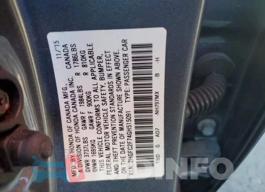 2HGFC2F74GH515091 Photo# 12
