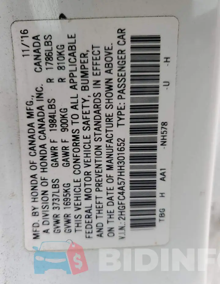 2HGFC4A57HH301652 Photo# 12