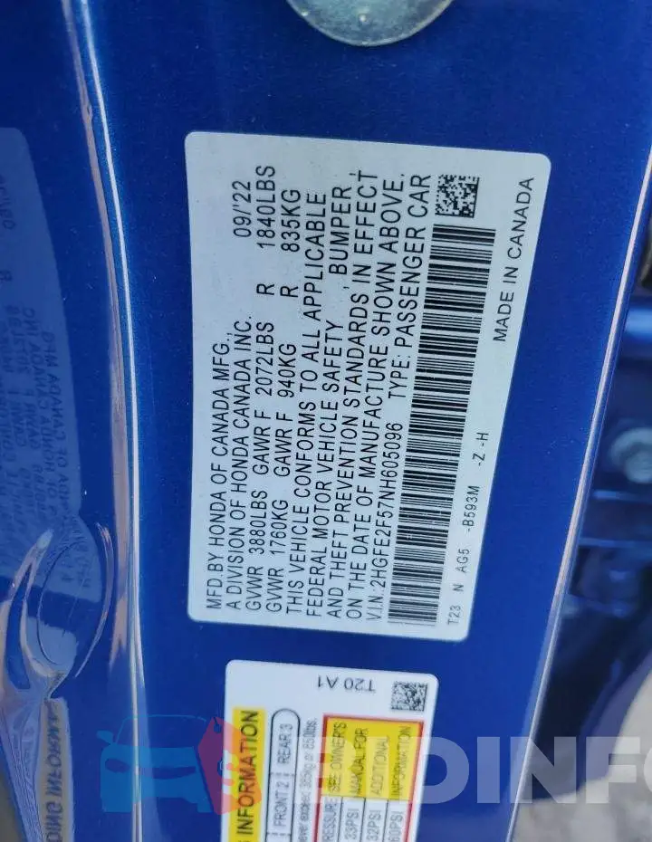 2HGFE2F57NH605096 Photo# 12