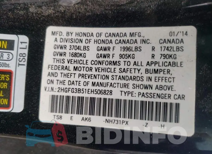 2HGFG3B51EH506828 Photo# 12