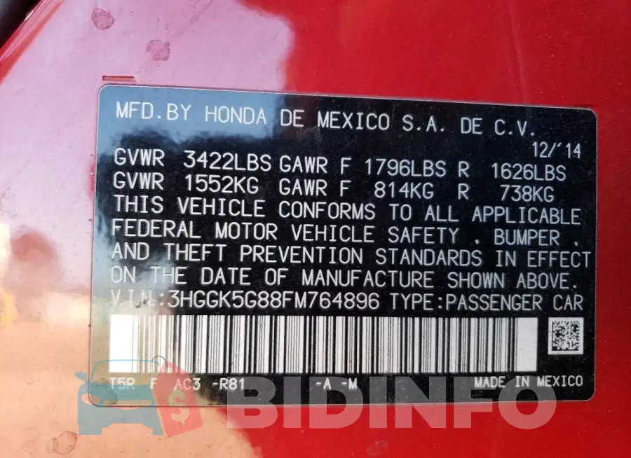 3HGGK5G88FM764896 Photo# 12