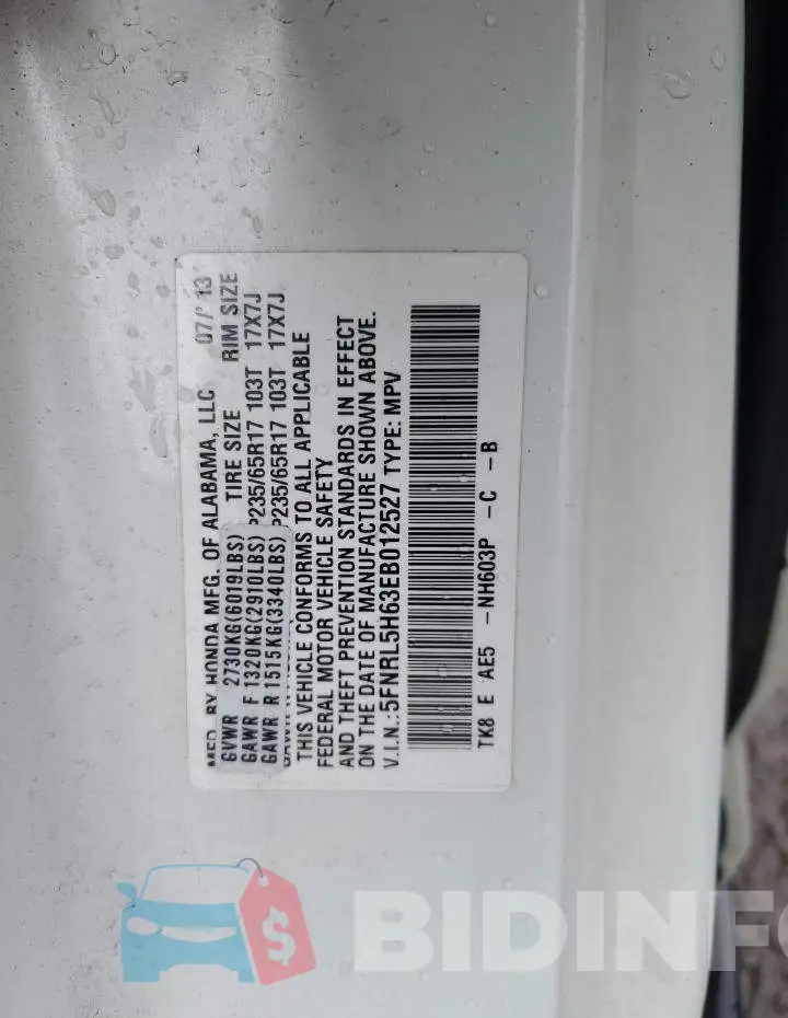 5FNRL5H63EB012527 Photo# 13