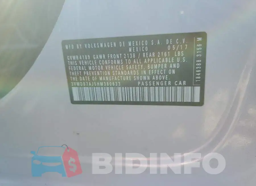 3VWDB7AJ5HM380633 Photo# 12