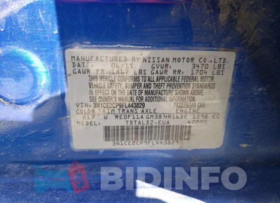3N1CE2CP9FL443829 Photo# 12